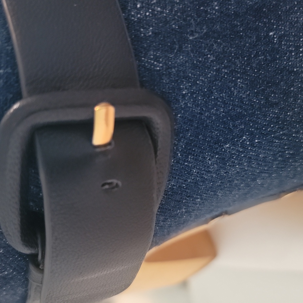 New Veronica Beard Navy Mules with Gold Accents - Picture 2 of 6